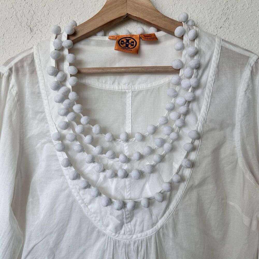 Tory Burch White blouse Cotton Pomp Pomp Long Sleeves 12 - Picture 3 of 12